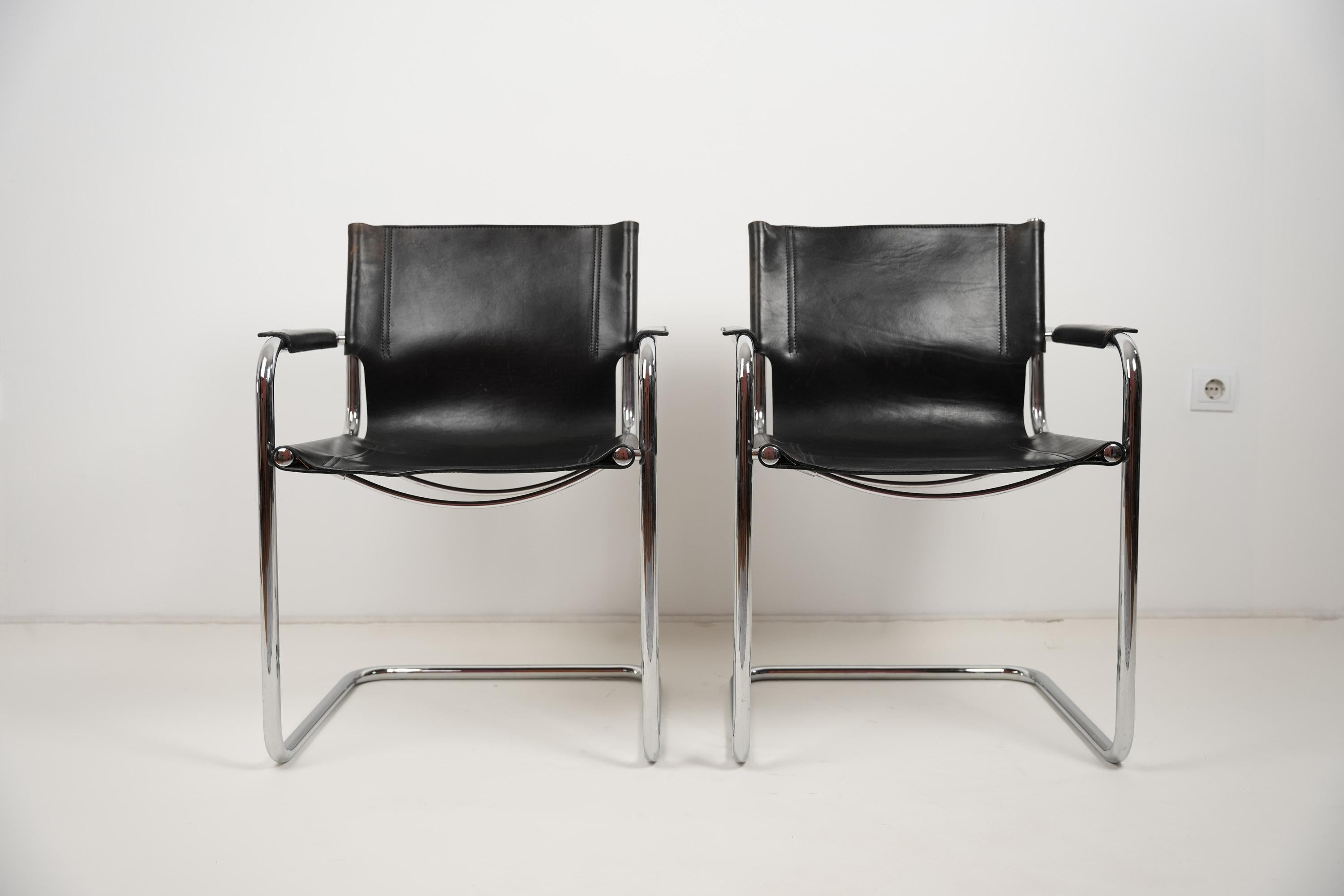Leather Cantilever Dining Chair By Fasem Italy 1980s