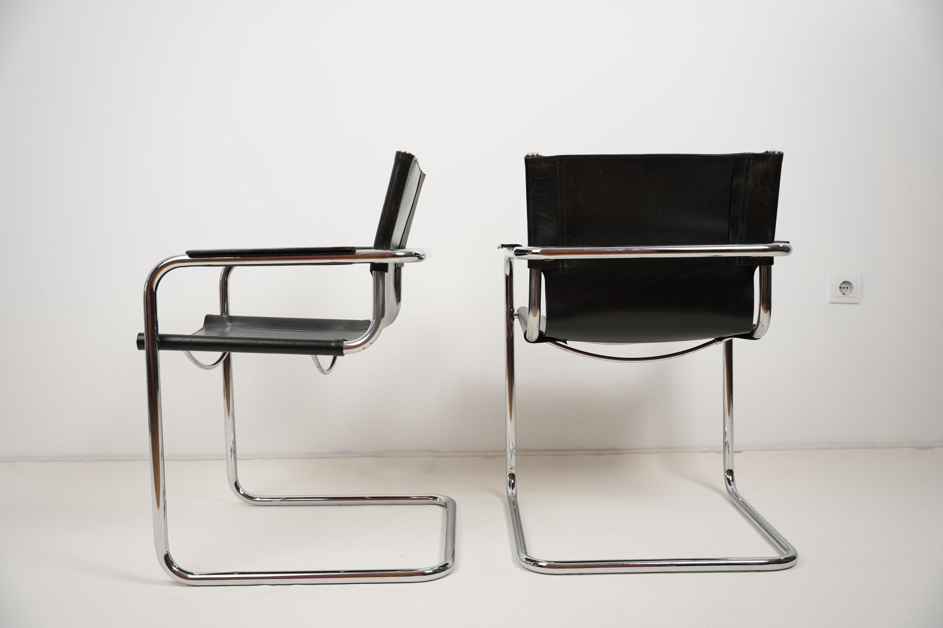 Italian Set of Two Vintage Leather Cantilever Chair By FASEM Italy 1980s For Sale