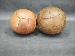 Set of Two Vintage Leather Medicine Balls, Czechoslovakia 1950s
