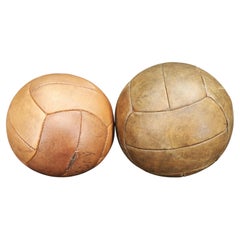 Set of Two Vintage Leather Medicine Balls, Czechoslovakia 1950s