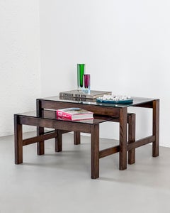 Mid-Century Modern Nesting Coffee Tables, Wood and Glass, Living Room Decorative