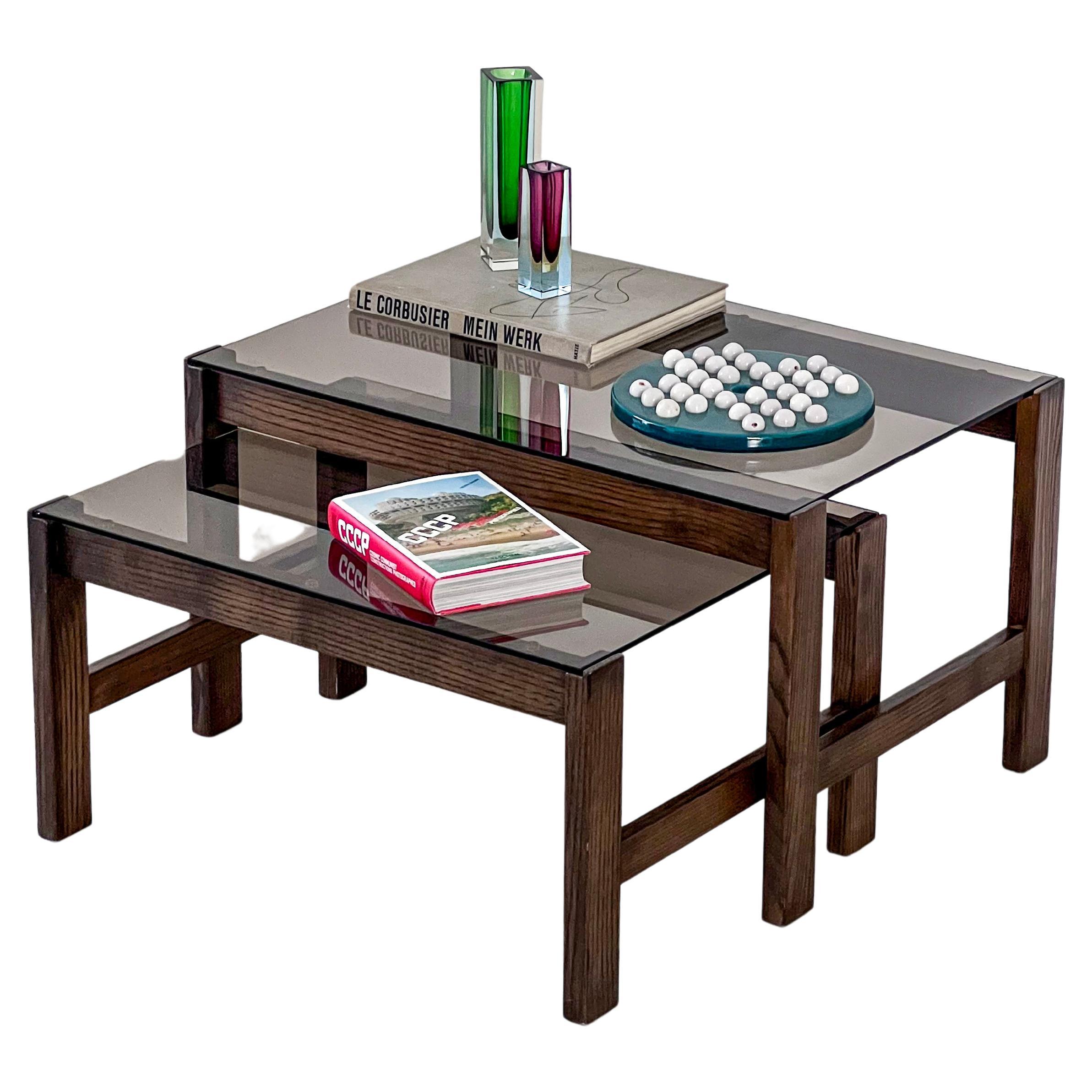 Mid-Century Modern Nesting Coffee Tables, Wood and Glass, Living Room ...
