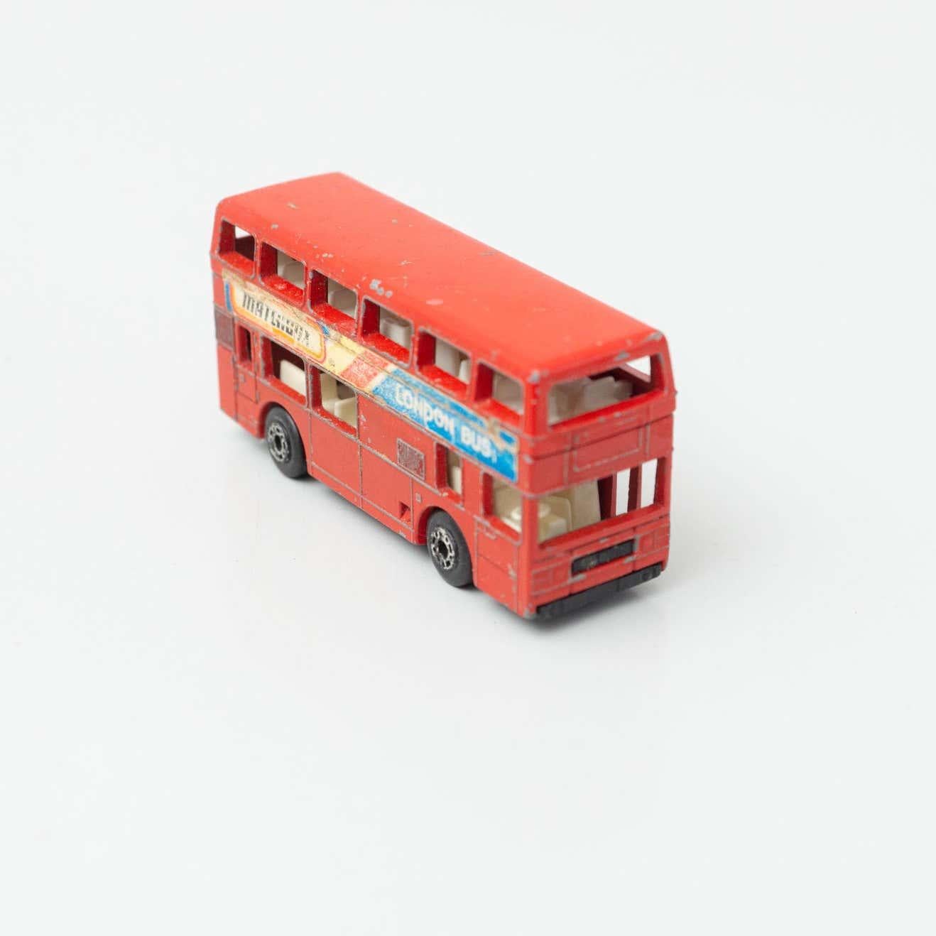Mid-20th Century Set of Two Vintage London Bus Match Box Car Toys, circa 1960 For Sale