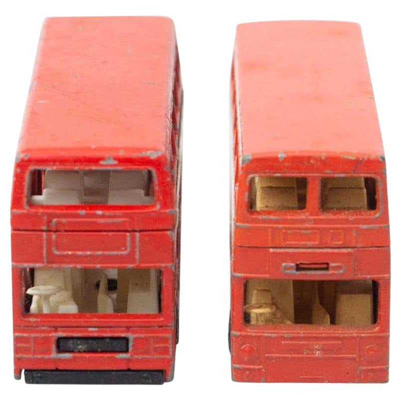 Set of Two Vintage London Bus Match Box Car Toys, circa 1960 For Sale