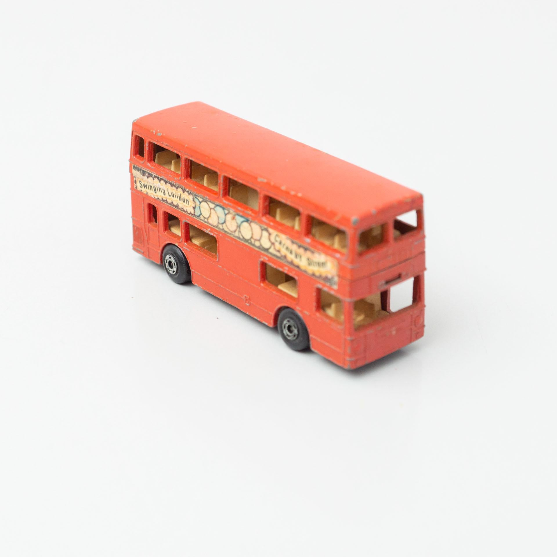Metal Set of Two Vintage London Bus Match Box Car Toys, circa 1960
