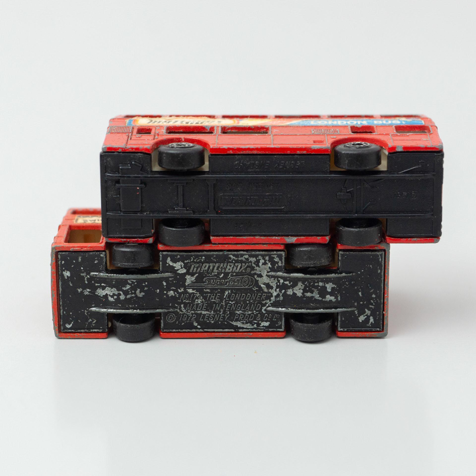 Set of Two Vintage London Bus Match Box Car Toys, circa 1960 2