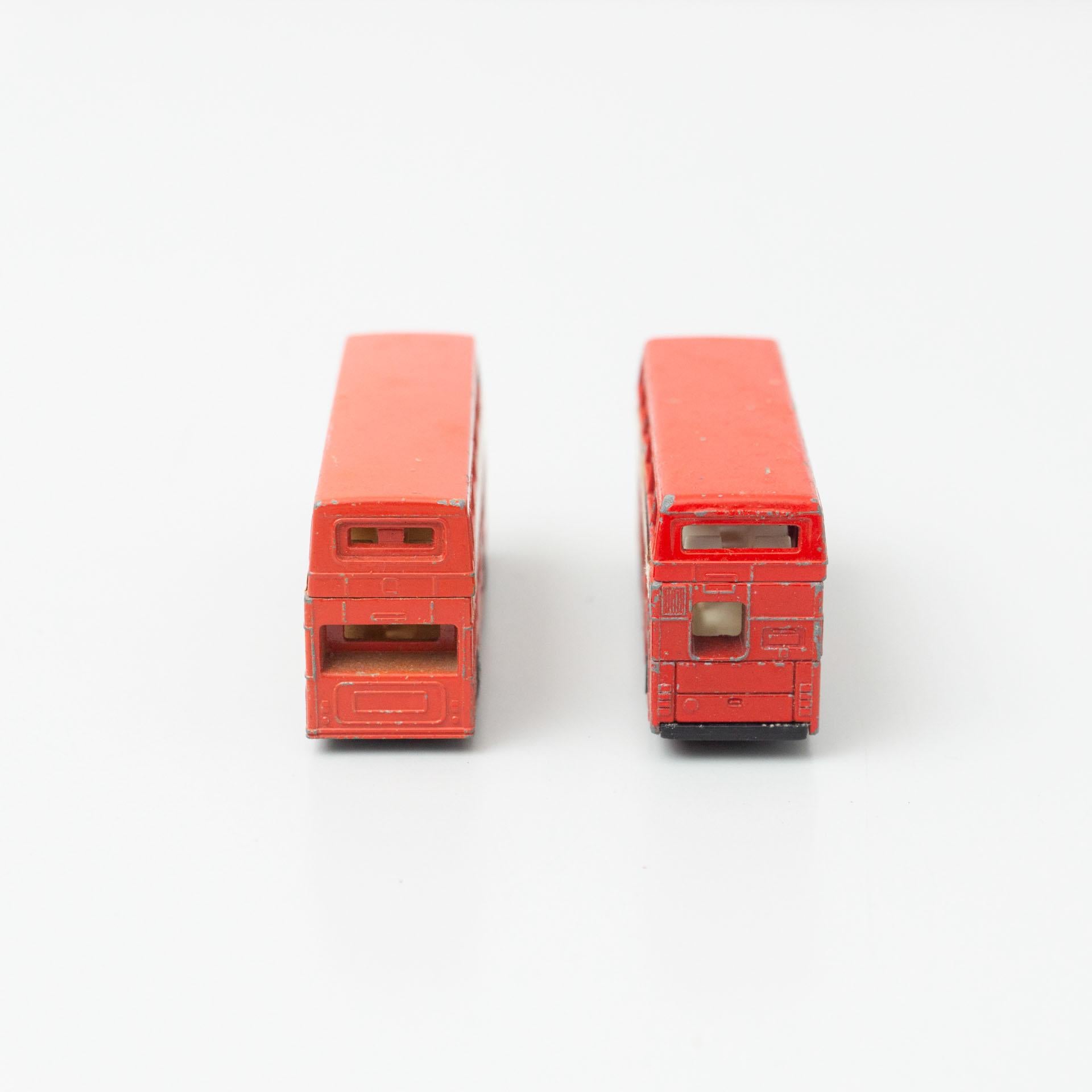Mid-Century Modern Set of Two Vintage London Bus Match Box Car Toys, circa 1960