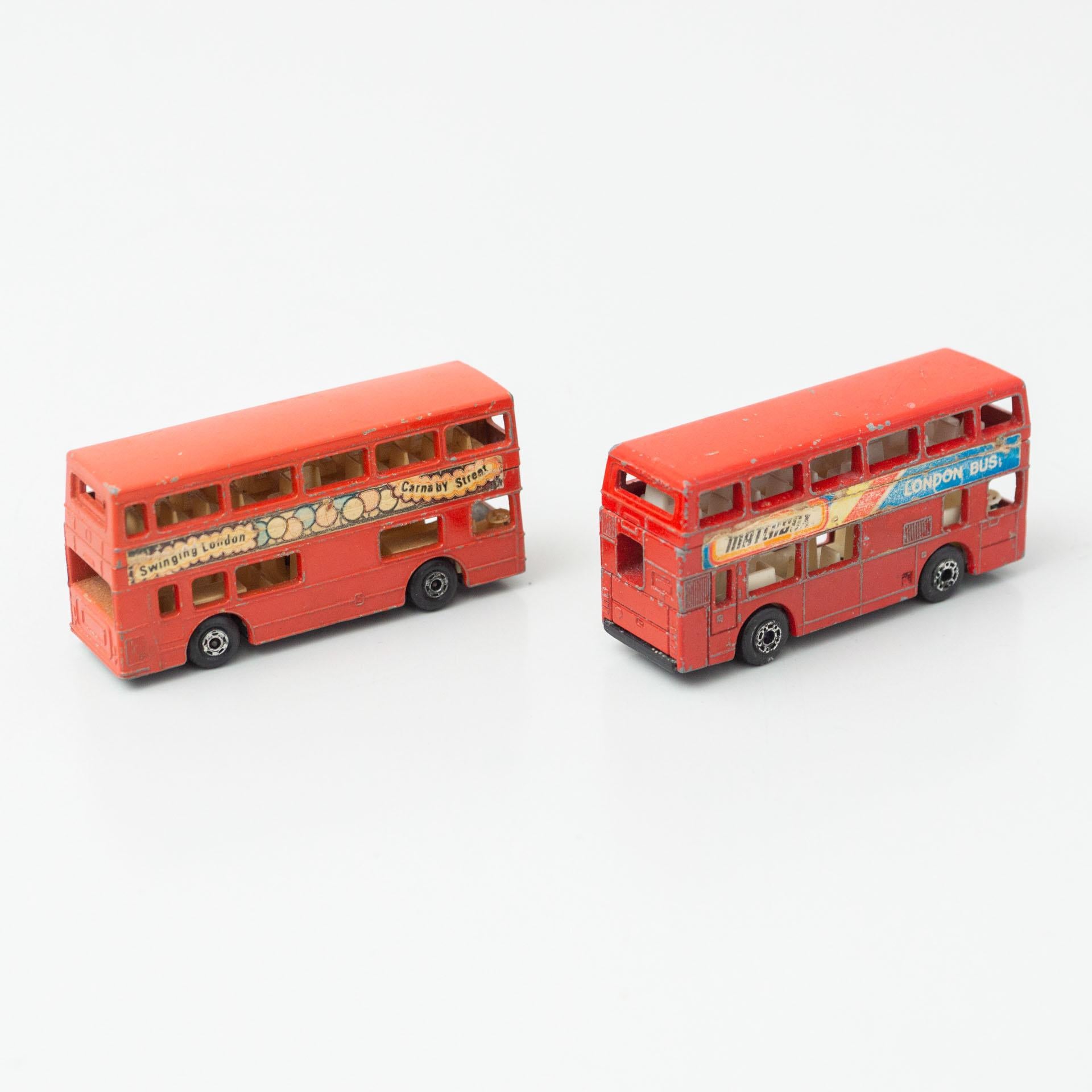 French Set of Two Vintage London Bus Match Box Car Toys, circa 1960