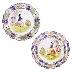 Set of Two Vintage Majolica Plates, Mister and Missus