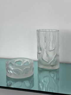 Decorative Organic Glass Vases, set of two engraved sculptural pieces, vintage