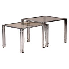 Set of Two Retro Nesting Tables with Chrome Frames and Pale Smoke Glass Tops