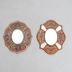 Set of Two Vintage Peruvian Mid-Century Hand-Painted Wooden Wall Mirrors
