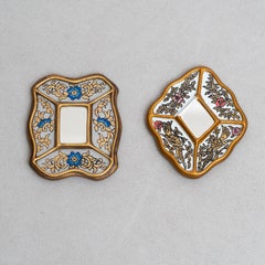 Set di due specchi da parete in legno peruviano vintage di metà secolo dipinti a mano