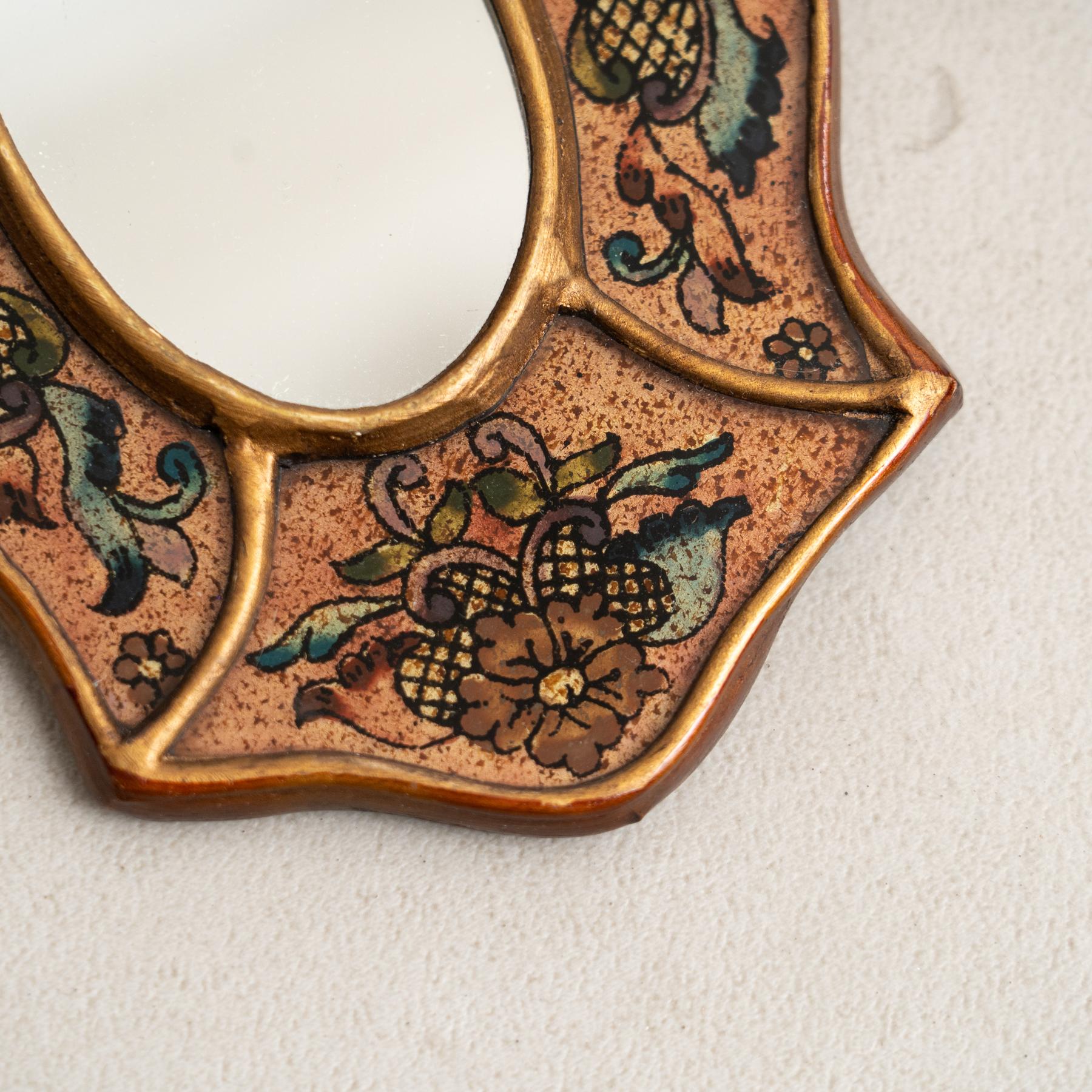 Set of Two Vintage Peruvian Mid-Century Hand-Painted Wooden Wall Mirrors For Sale 2