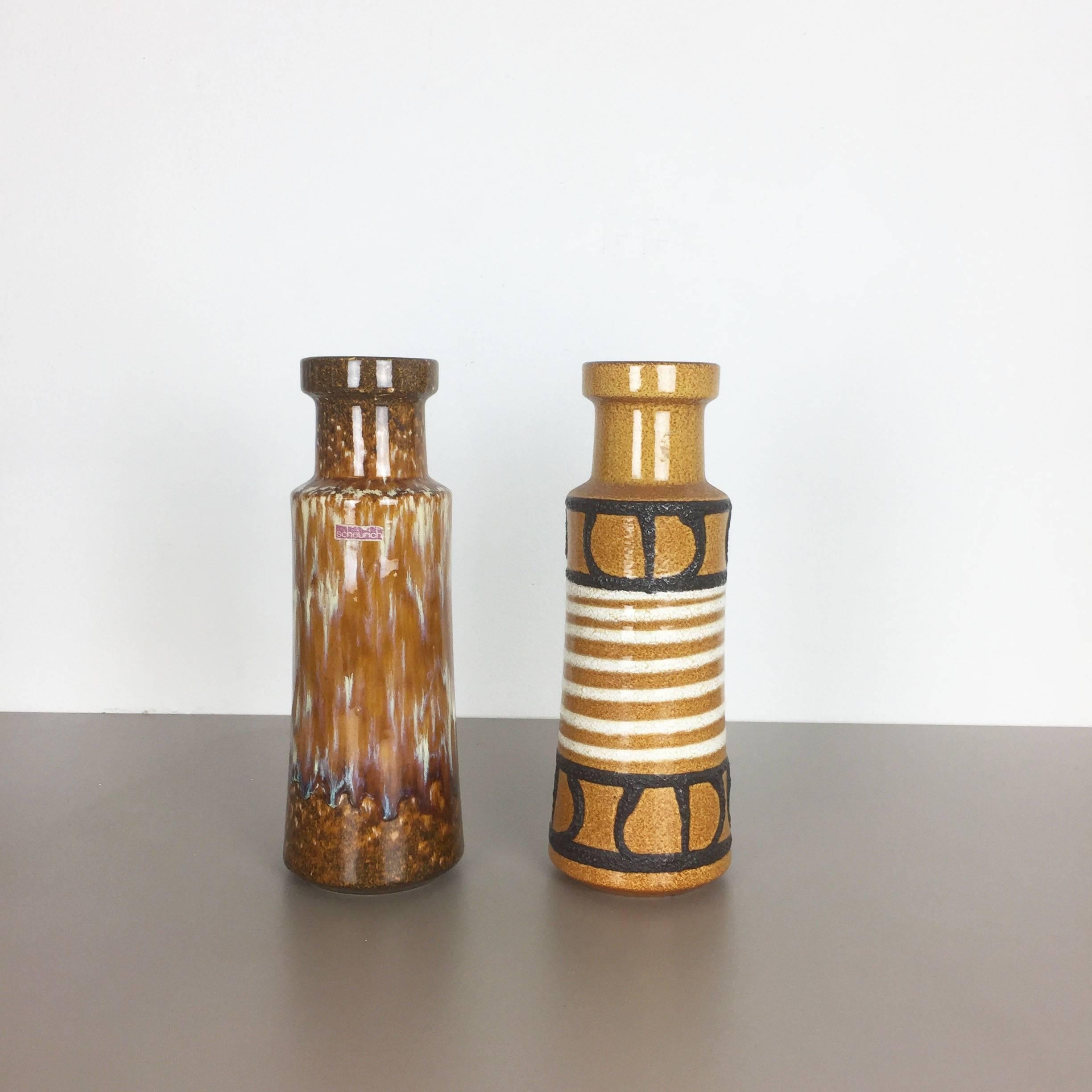 Set of Two Vintage Pottery Fat Lava Glazed Vases Made by Scheurich Germany 1970s 4