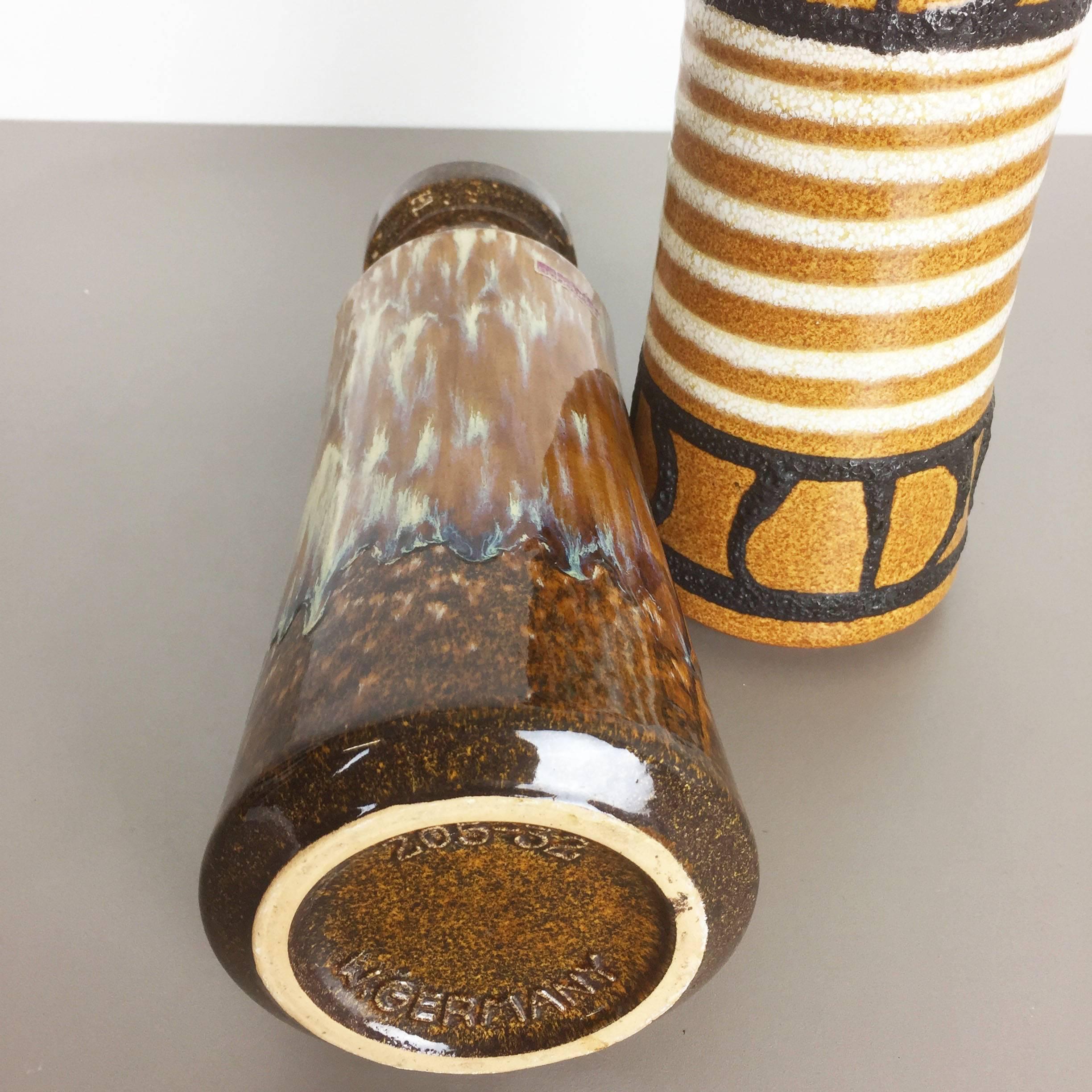 Set of Two Vintage Pottery Fat Lava Glazed Vases Made by Scheurich Germany 1970s 3