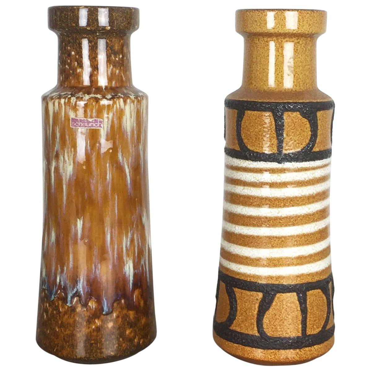 Set von zwei mundgeblasenen glasierten Vintage-Vasen aus Keramik von Scheurich, Deutschland 1970er Jahre im Angebot