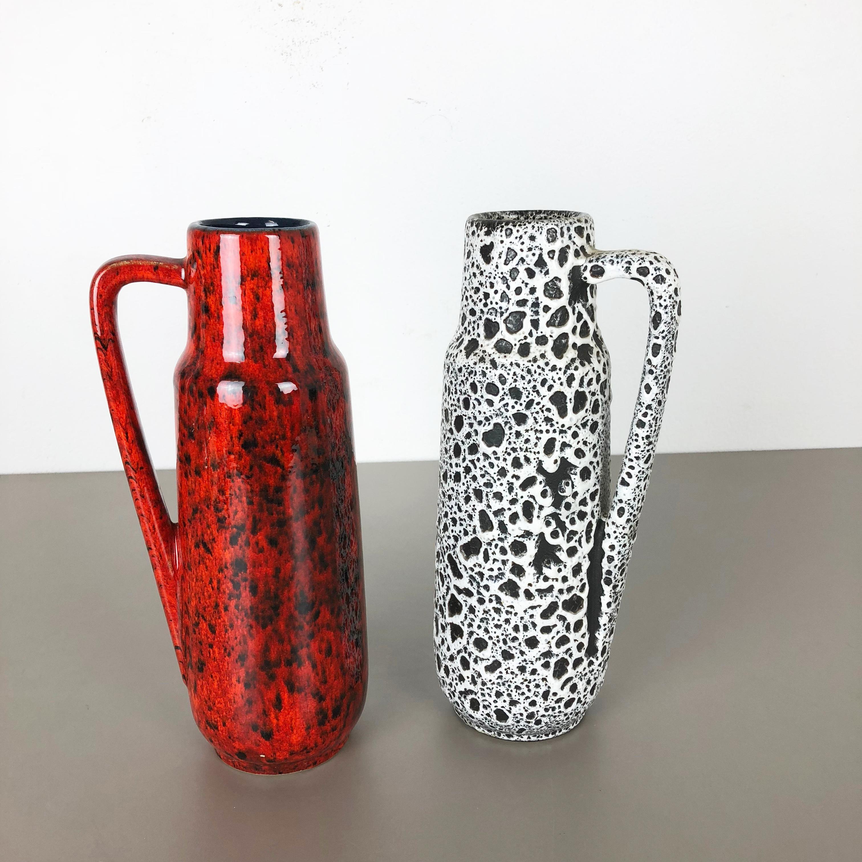 Mid-Century Modern Set of Two Vintage Pottery Fat Lava Glazed Vases Made by Scheurich, Germany