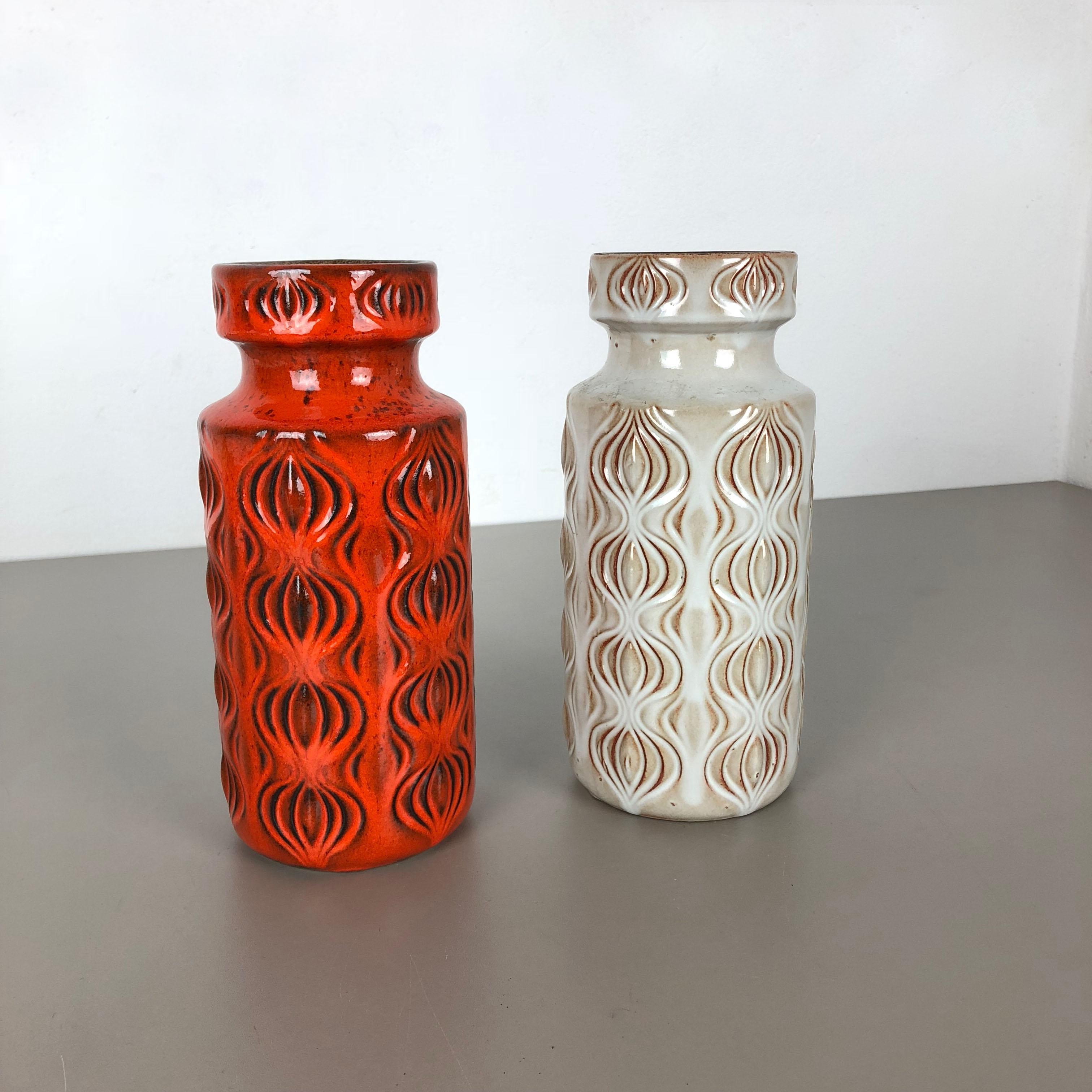 Mid-Century Modern Set of Two Vintage Pottery Fat Lava 'Onion' Vases Made by Scheurich, Germany
