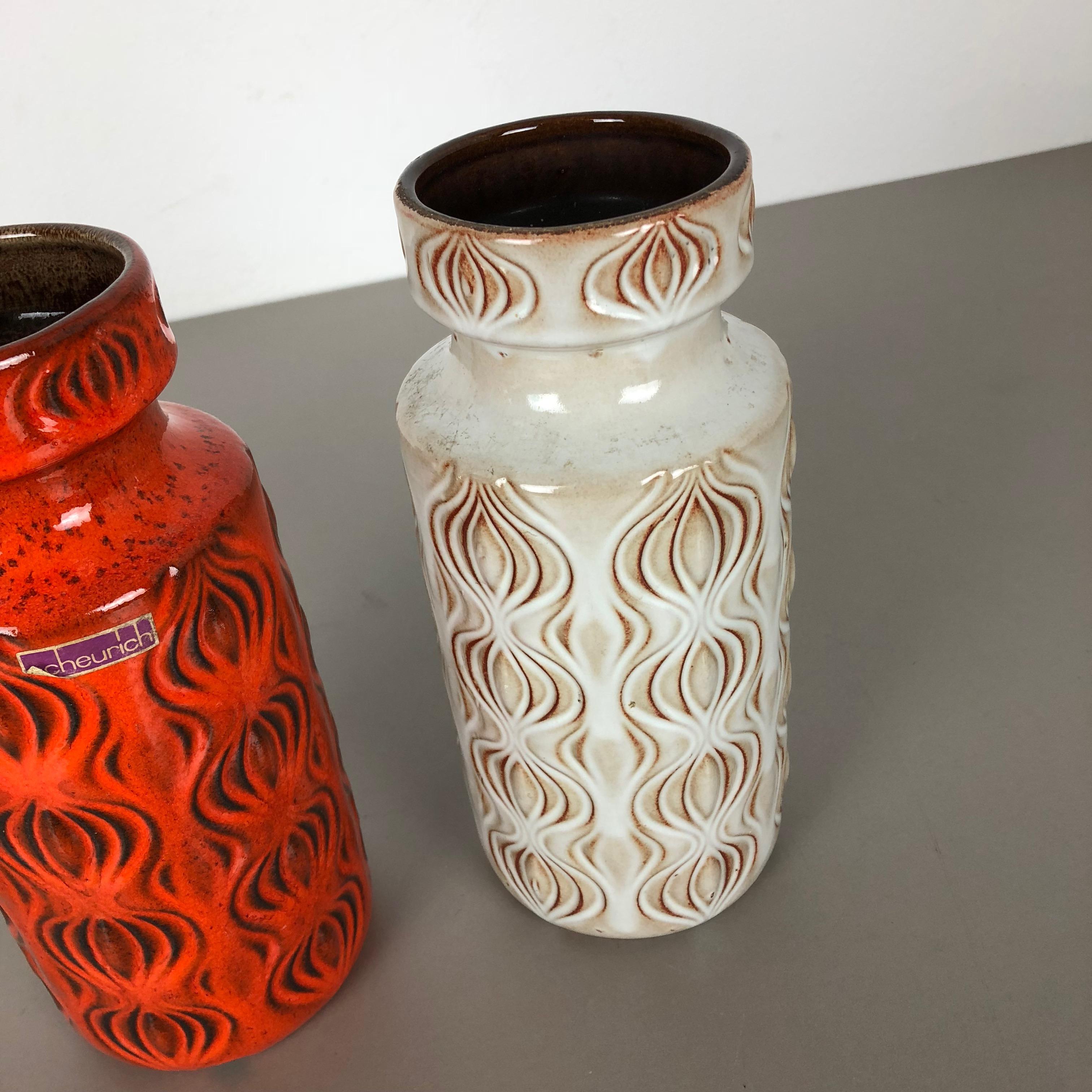 Set of Two Vintage Pottery Fat Lava 'Onion' Vases Made by Scheurich, Germany In Good Condition In Kirchlengern, DE