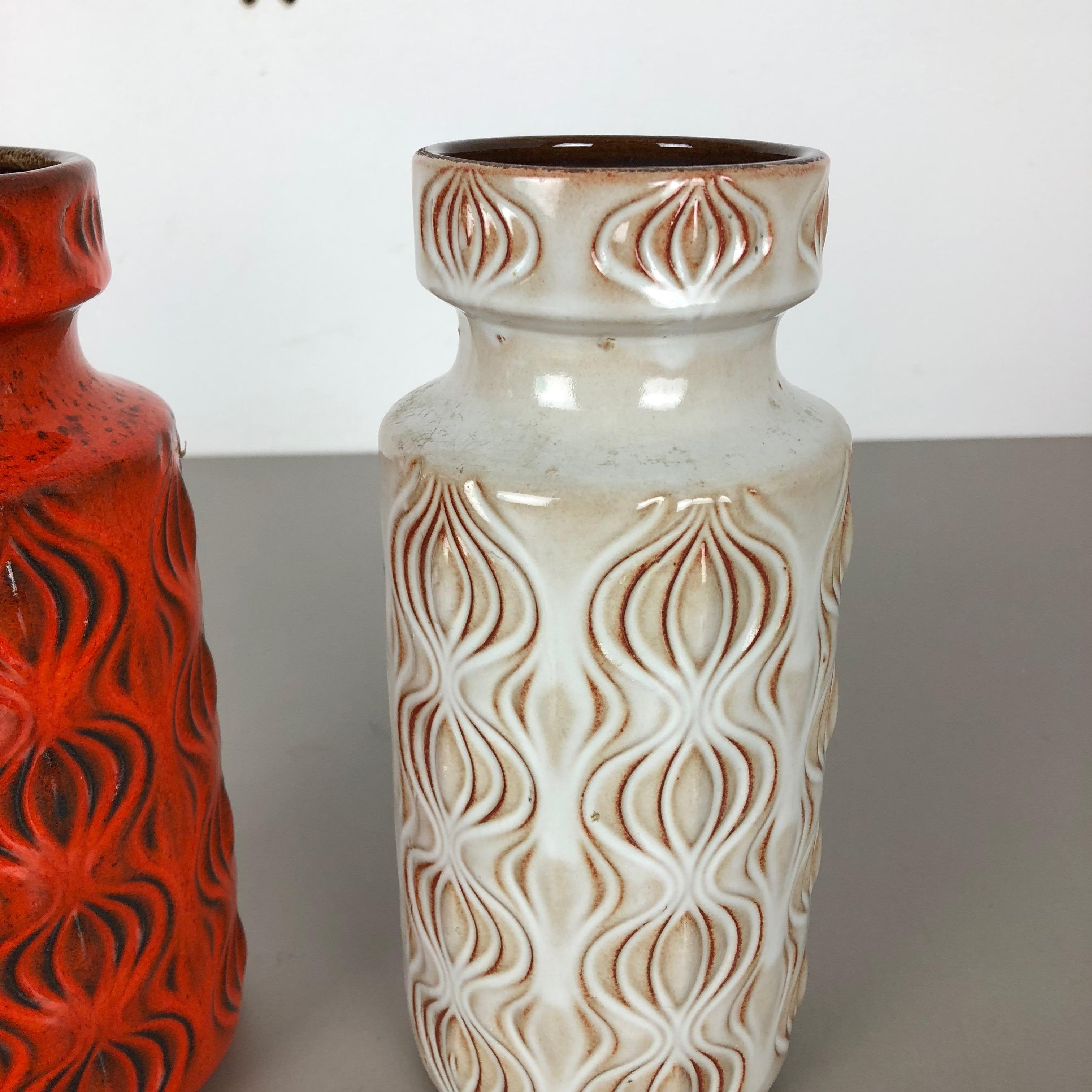 20th Century Set of Two Vintage Pottery Fat Lava 'Onion' Vases Made by Scheurich, Germany For Sale