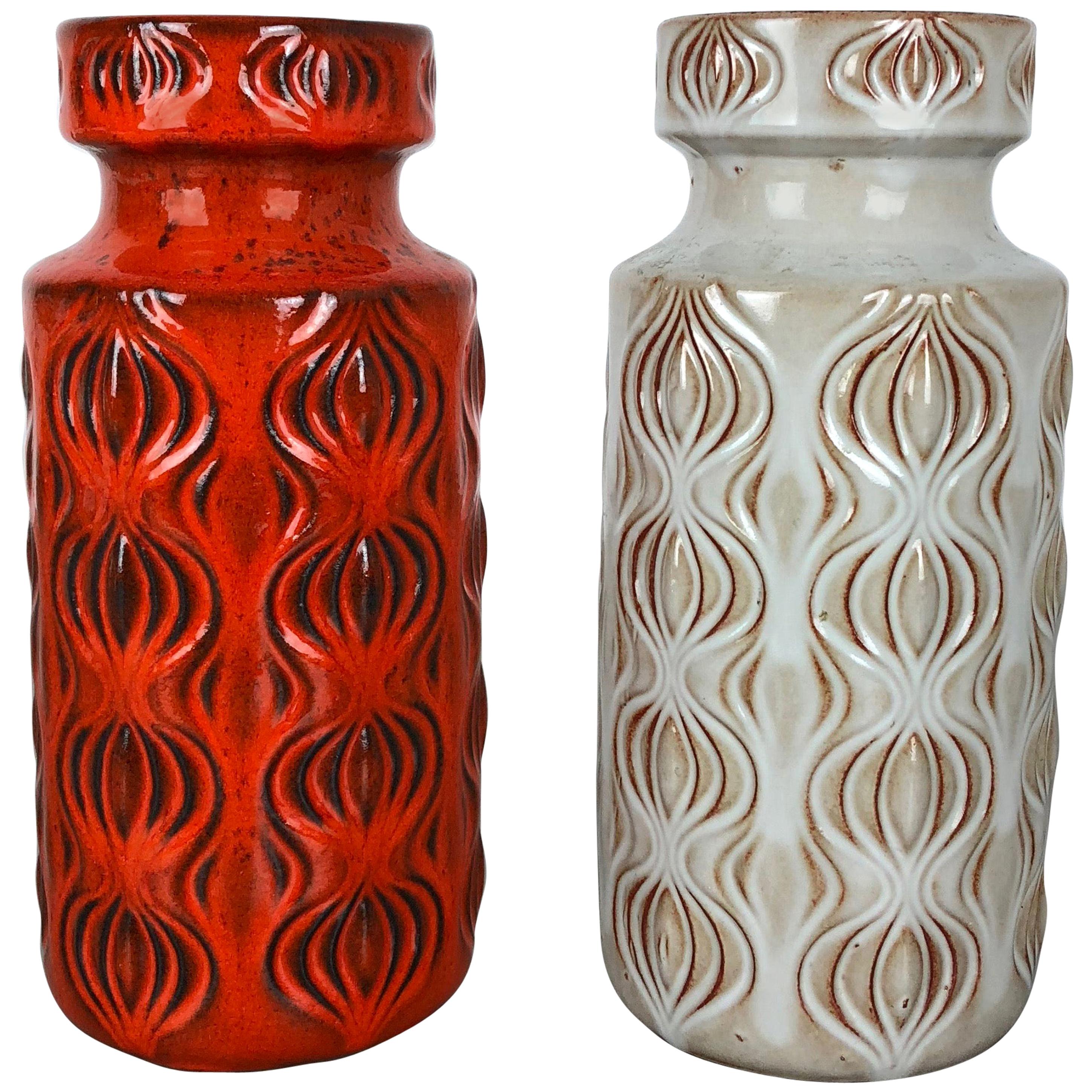 Set of Two Vintage Pottery Fat Lava 'Onion' Vases Made by Scheurich, Germany For Sale