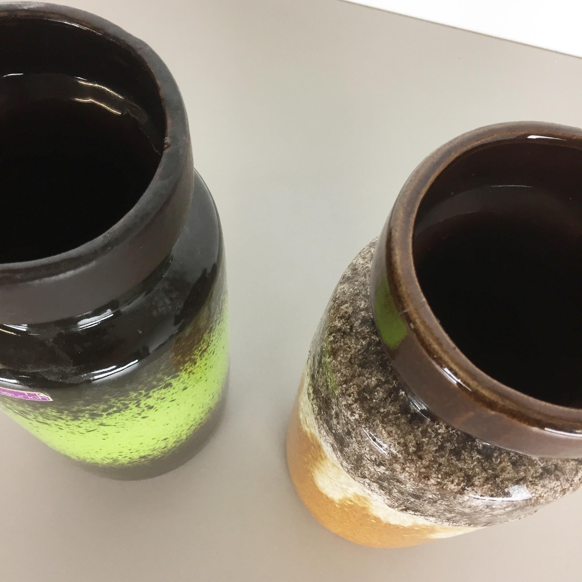 Set von zwei flachen Lava-Vasen aus Keramik von Scheurich, Deutschland, 1970er Jahre im Angebot 3