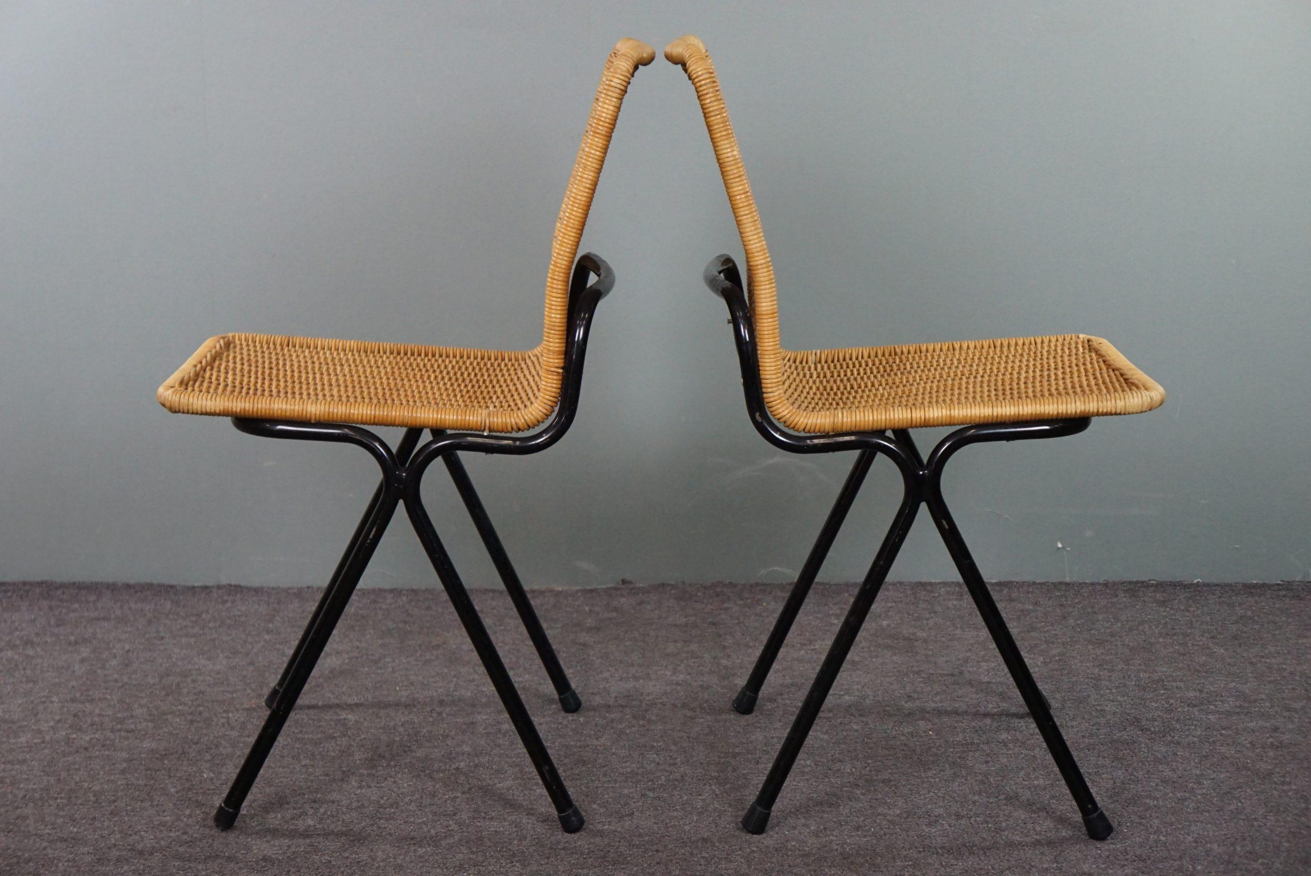 Dutch Set of two vintage rattan design chairs, Dirk van Sliedrecht, 1960s For Sale
