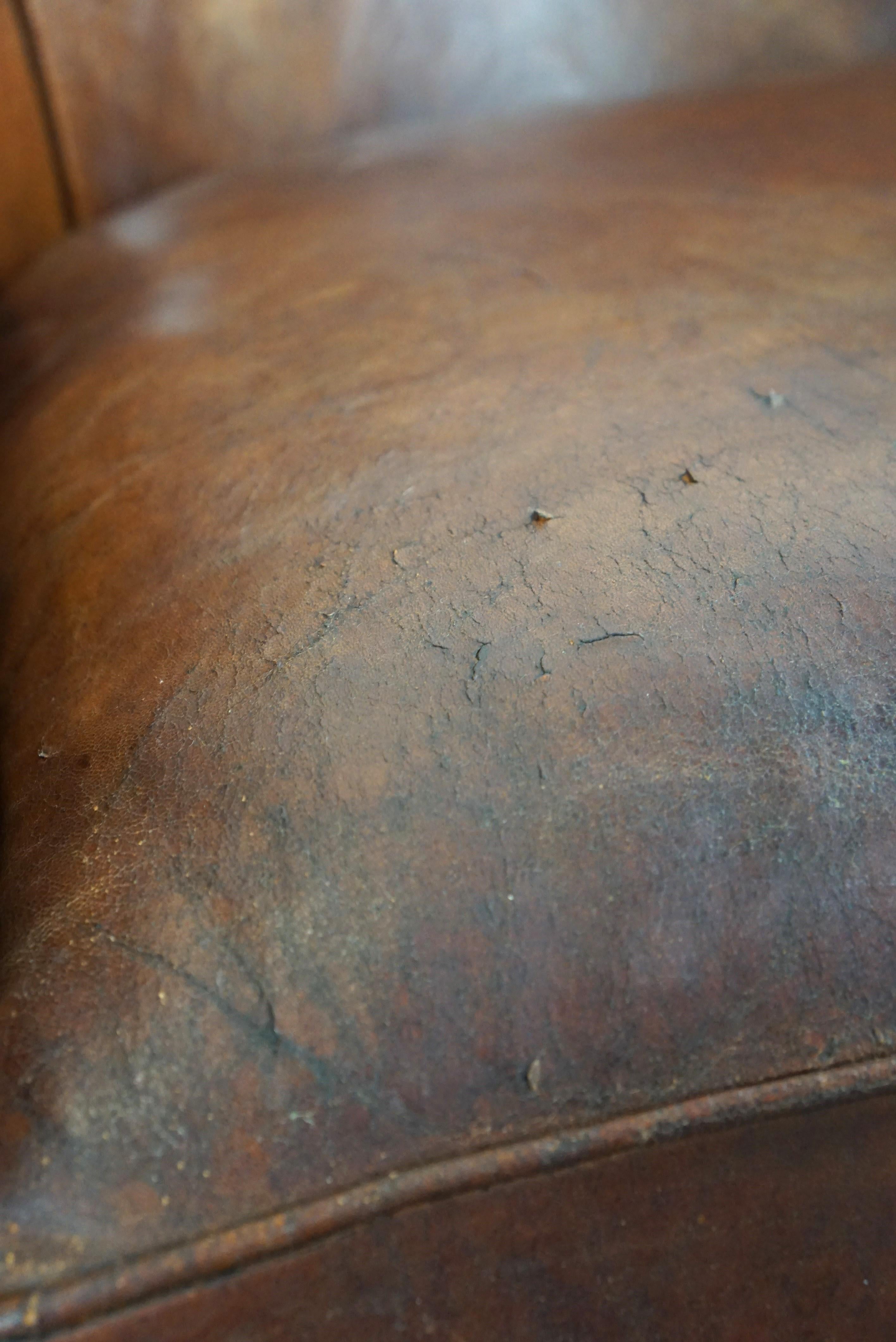 Ensemble de deux fauteuils club vintage en cuir de mouton au caractère robuste 2