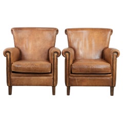 Set of two Antique sheepskin armchairs with beautiful and warm colours