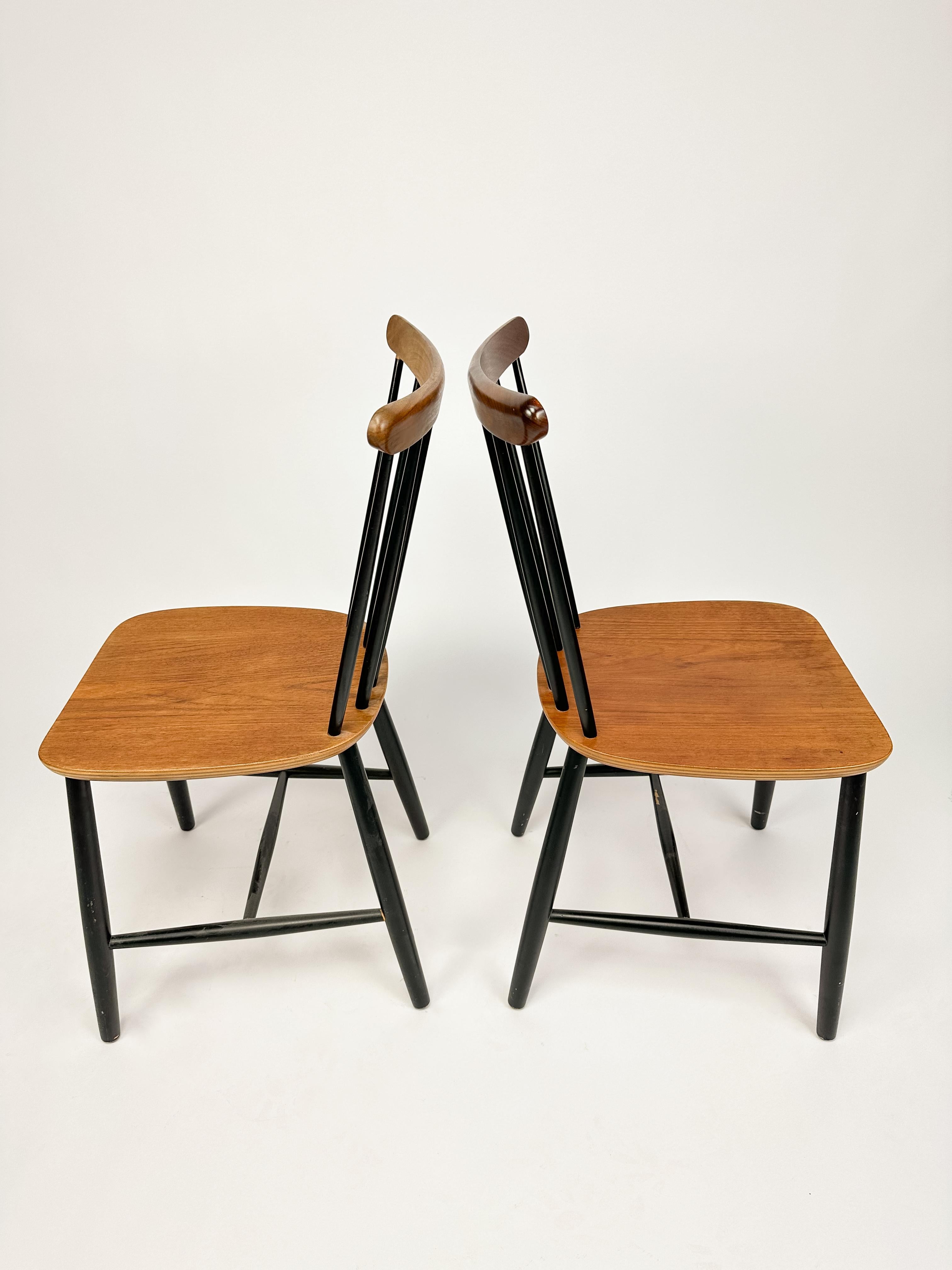 Wood Set of Two Vintage Spindle Back Chairs in the style of Tapiovaara For Sale
