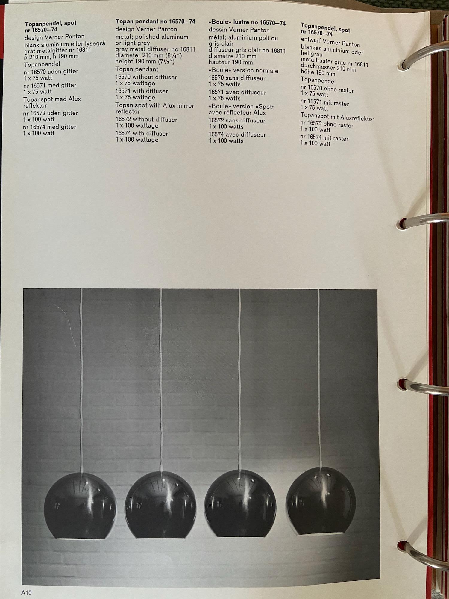 Set of Two Vintage Topan Pendant Lamps by Verner Panton Louis Poulsen, Denmark 5