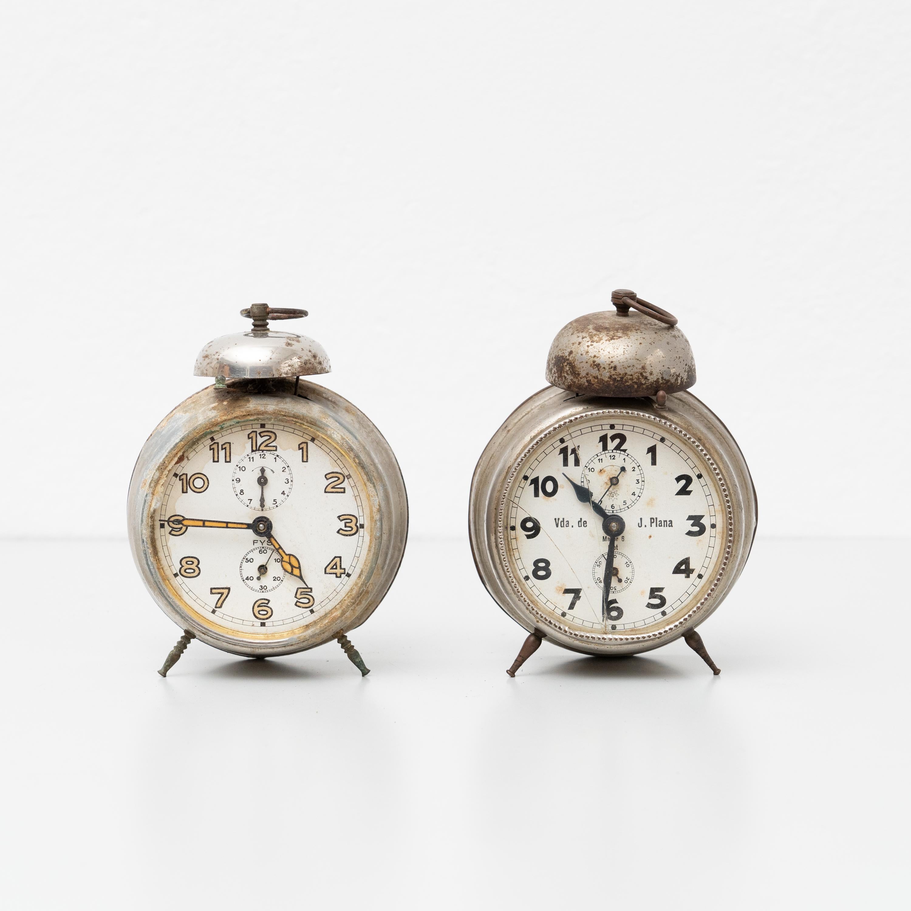 German Set of Two Vintage Traditional Spanish Alarm Clock, circa 1960 For Sale