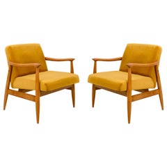 Set of Two Vintage Velvet Mustard Yellow Armchairs, 1960s