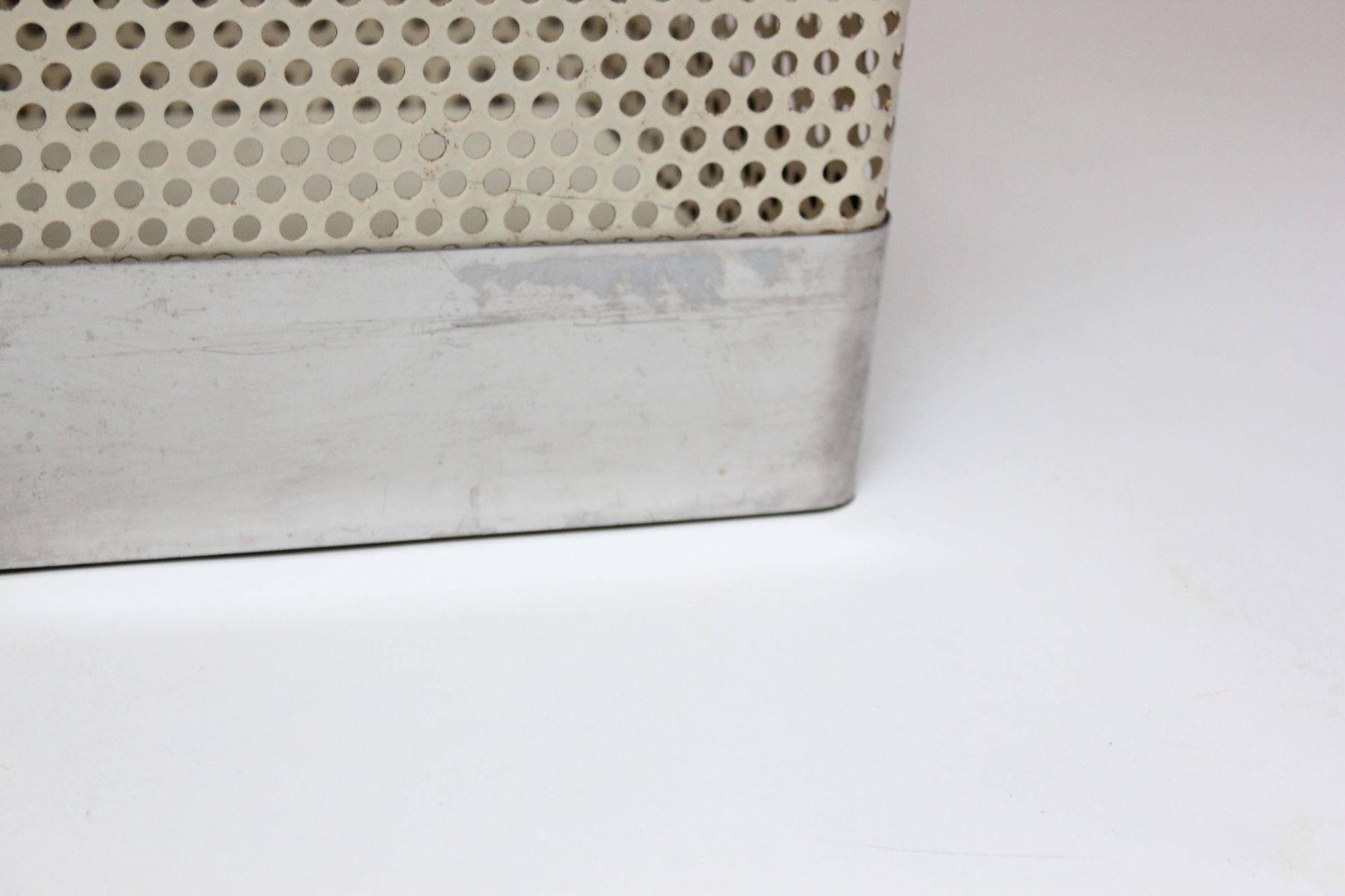 Set of Two Vintage White and Cream Perforated Wastebaskets after Mathieu Matégot For Sale 10