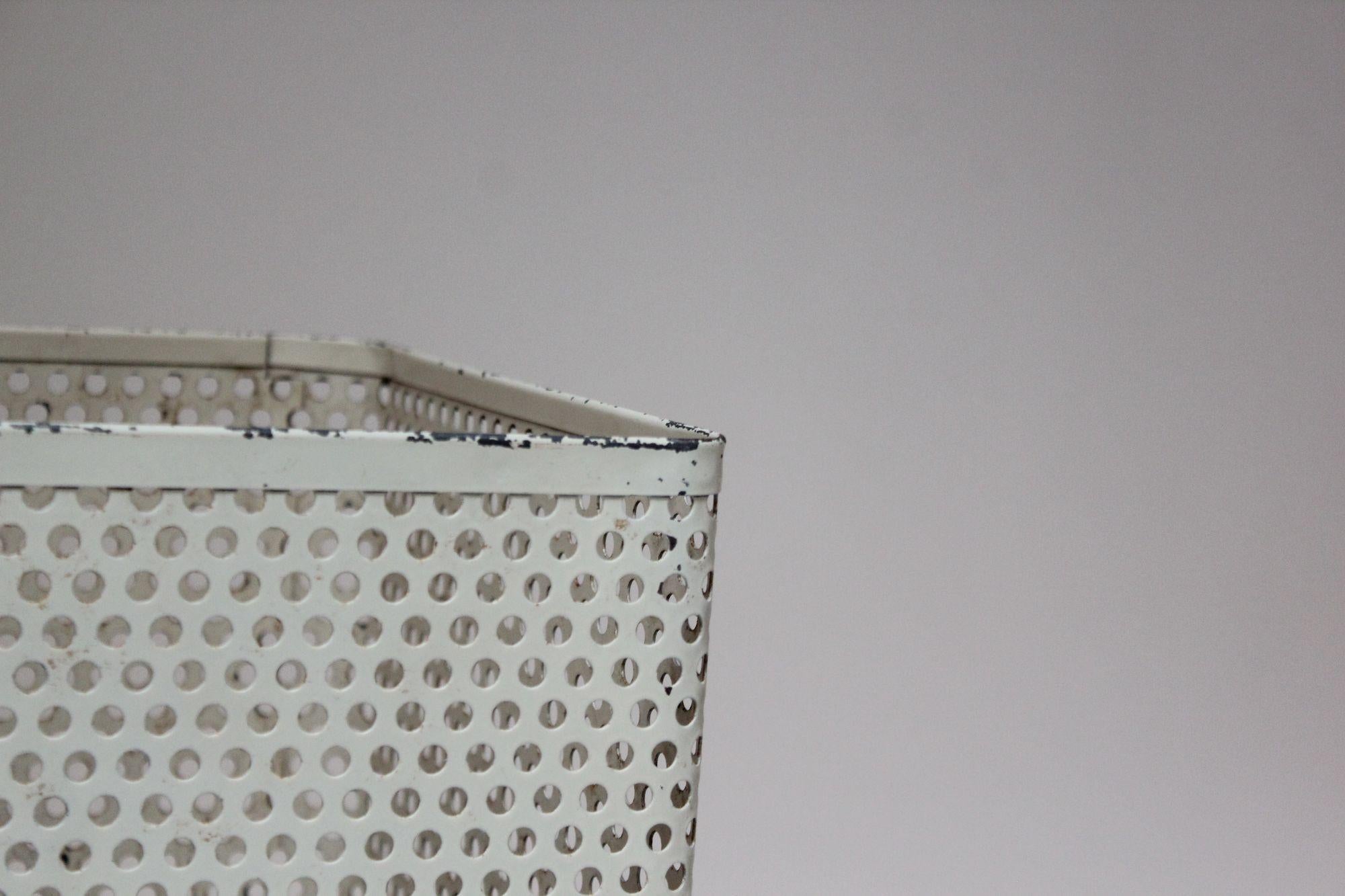 Set of Two Vintage White and Cream Perforated Wastebaskets after Mathieu Matégot For Sale 11