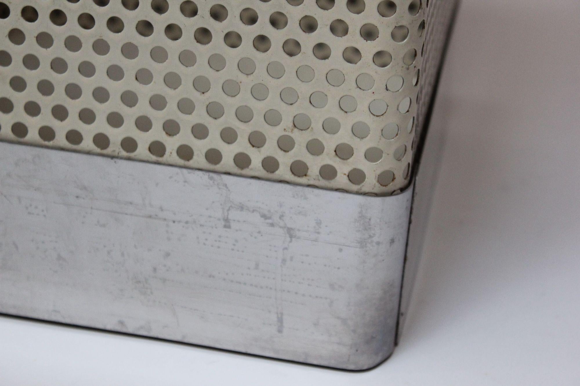 Set of Two Vintage White and Cream Perforated Wastebaskets after Mathieu Matégot For Sale 4