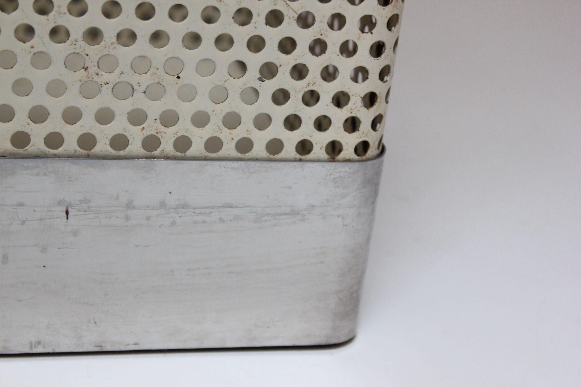 Set of Two Vintage White and Cream Perforated Wastebaskets after Mathieu Matégot For Sale 13
