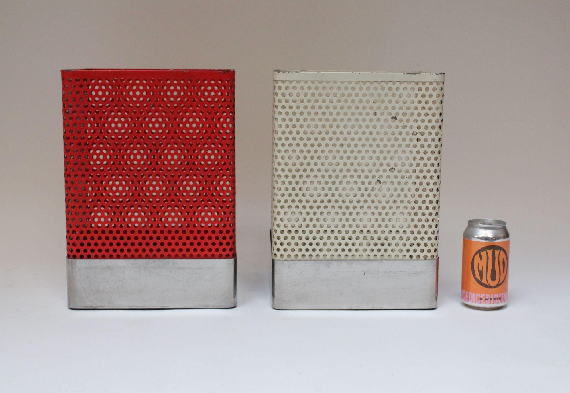 Set of Two Vintage White and Cream Perforated Wastebaskets after Mathieu Matégot For Sale 1
