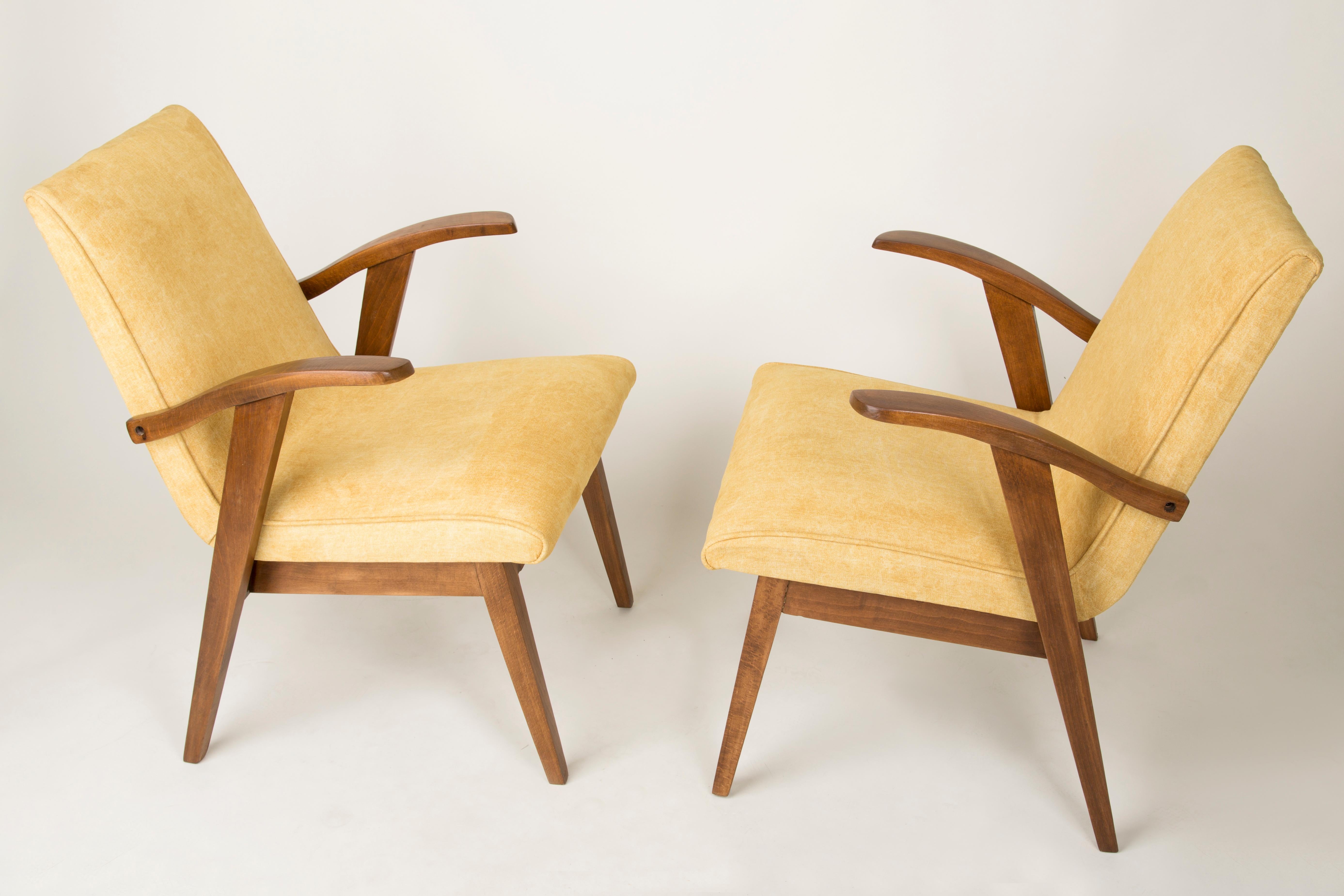 Mid-Century Modern Set of Two Vintage Yellow Chairs, 1960s For Sale