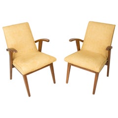 Conjunto de dos sillas amarillas vintage, años 60