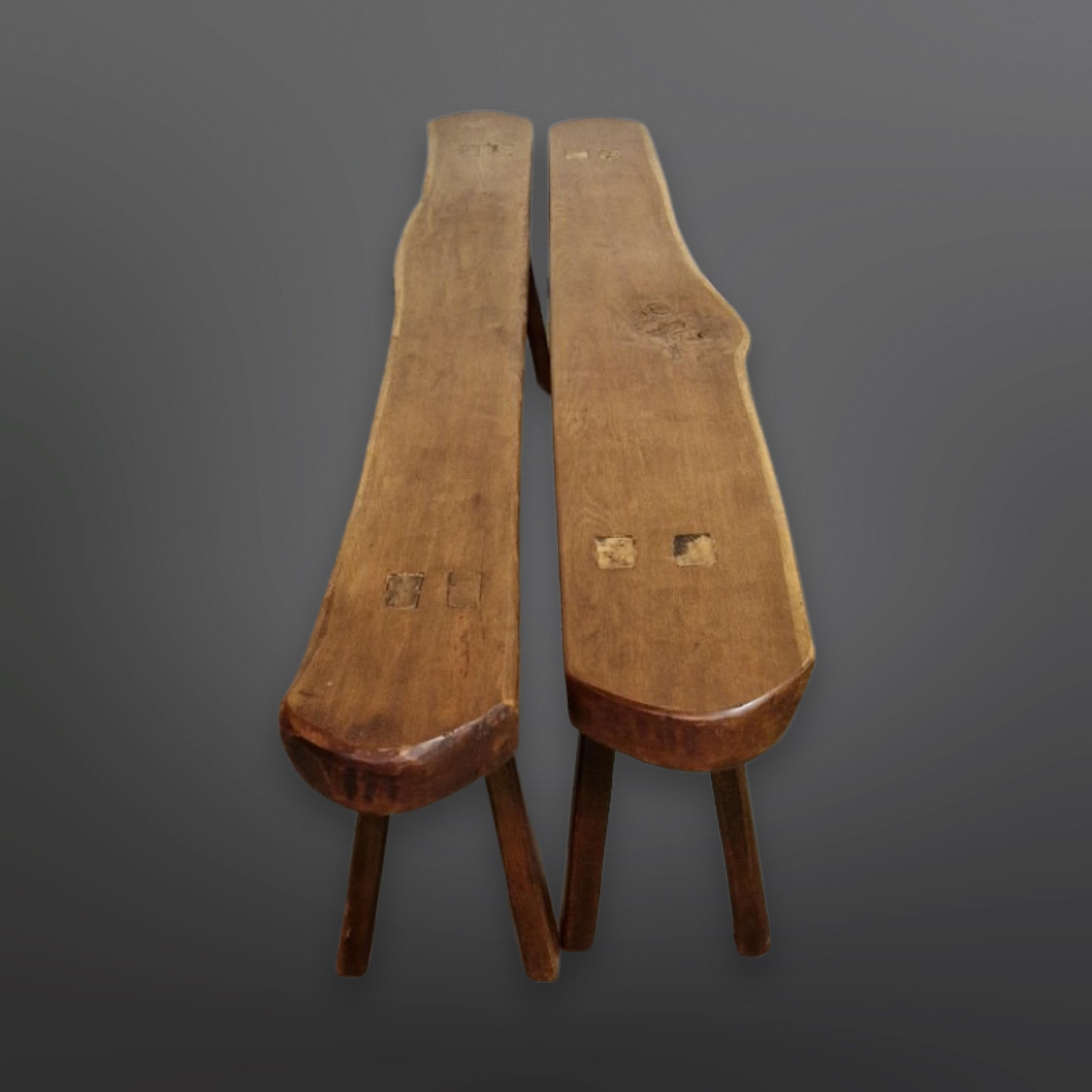 Hand-Crafted Set of two wabi sabi oak benches, Netherlands 1970s