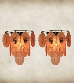 Ensemble de deux lampes murales avec médaillon en verre rose, Vintage original, 1970