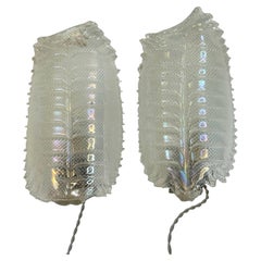 Set of two Wall light Iridescent Rainbow Color Murano Glass Leave, 1950s