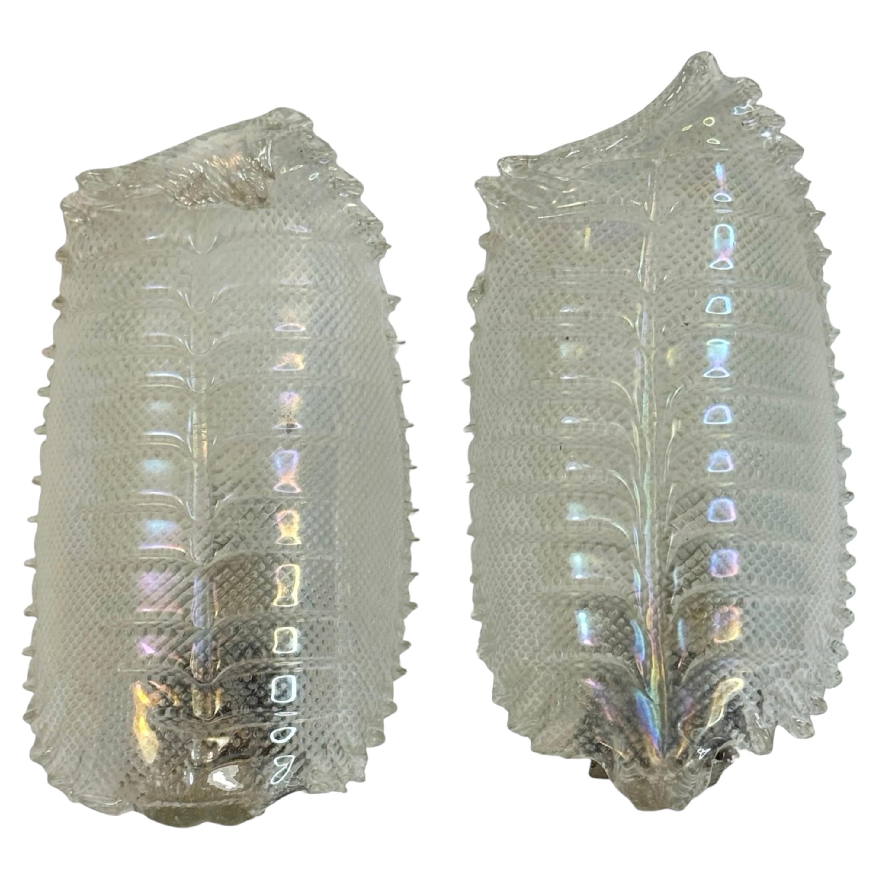 Set of two Wall light Iridescent Rainbow Color Murano Glass Leave, 1950s For Sale