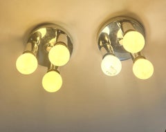 Set of Two Wall or Ceiling Lamps, Flush Mount, Sputnik, Space Age, Italy, 1970s.