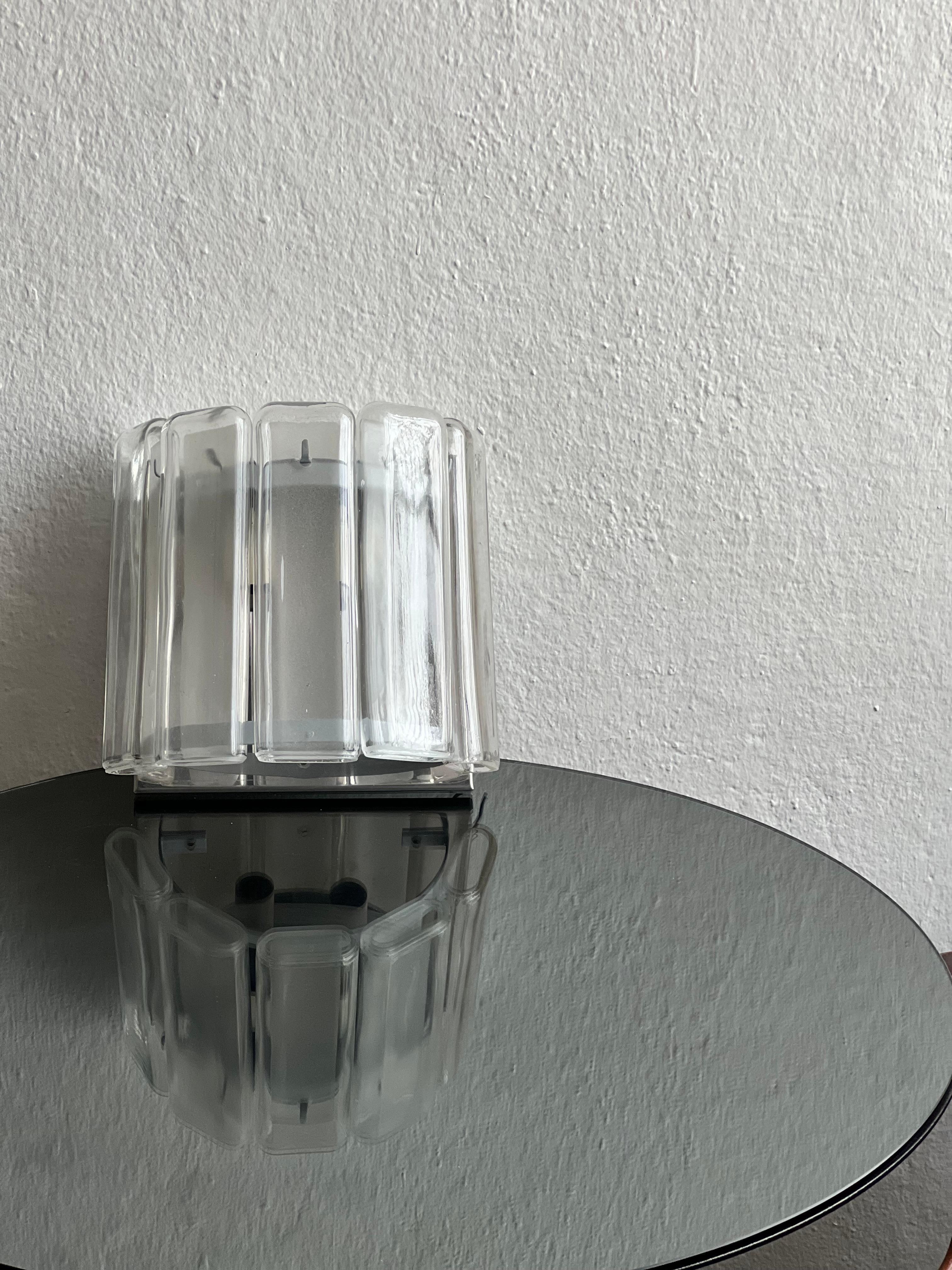 Minimal and sculptural Wall Sconce-Applique  Chromed metal & Murano glass 1970's For Sale 5