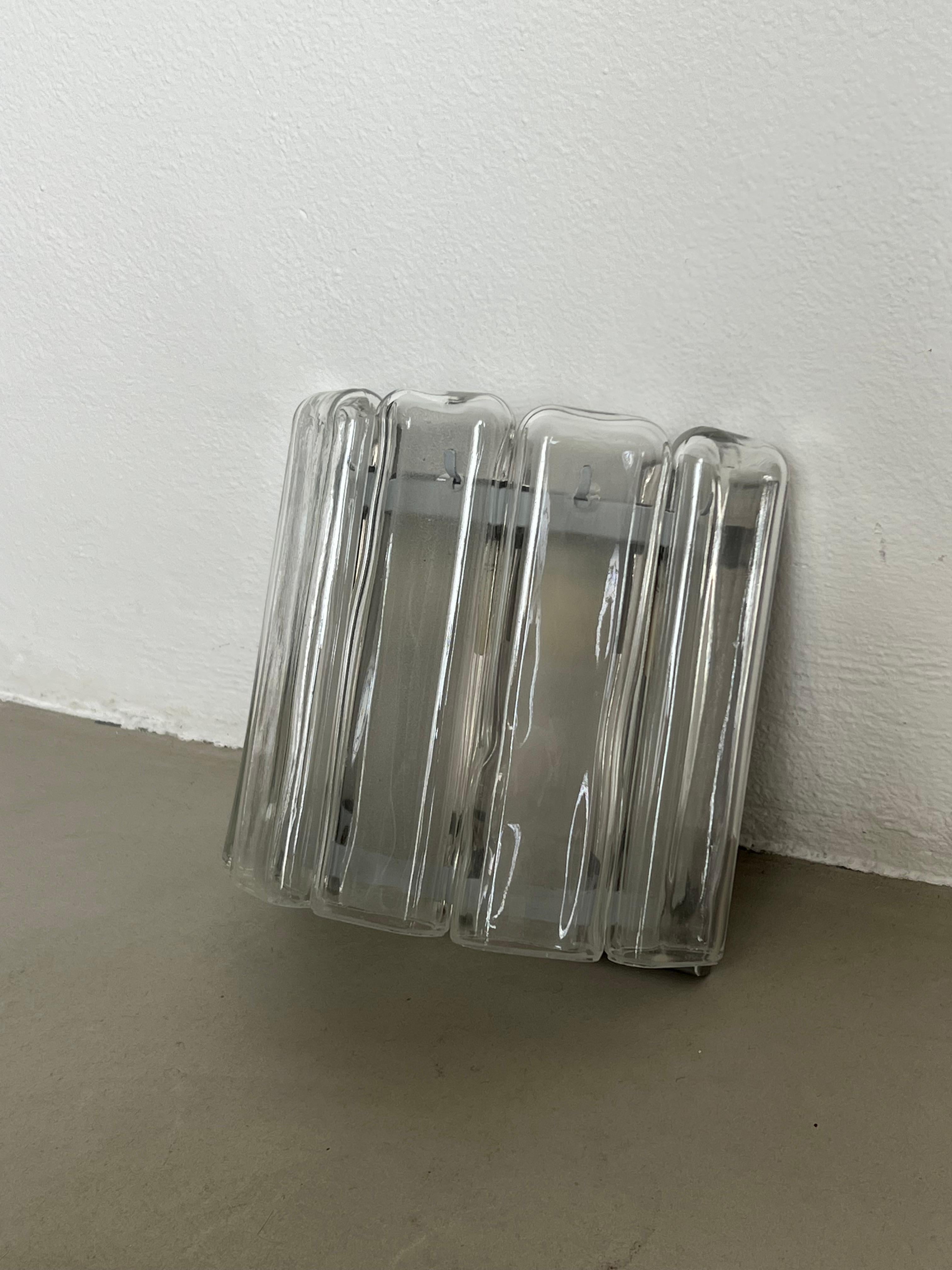 Italian Minimal and sculptural Wall Sconce-Applique  Chromed metal & Murano glass 1970's For Sale
