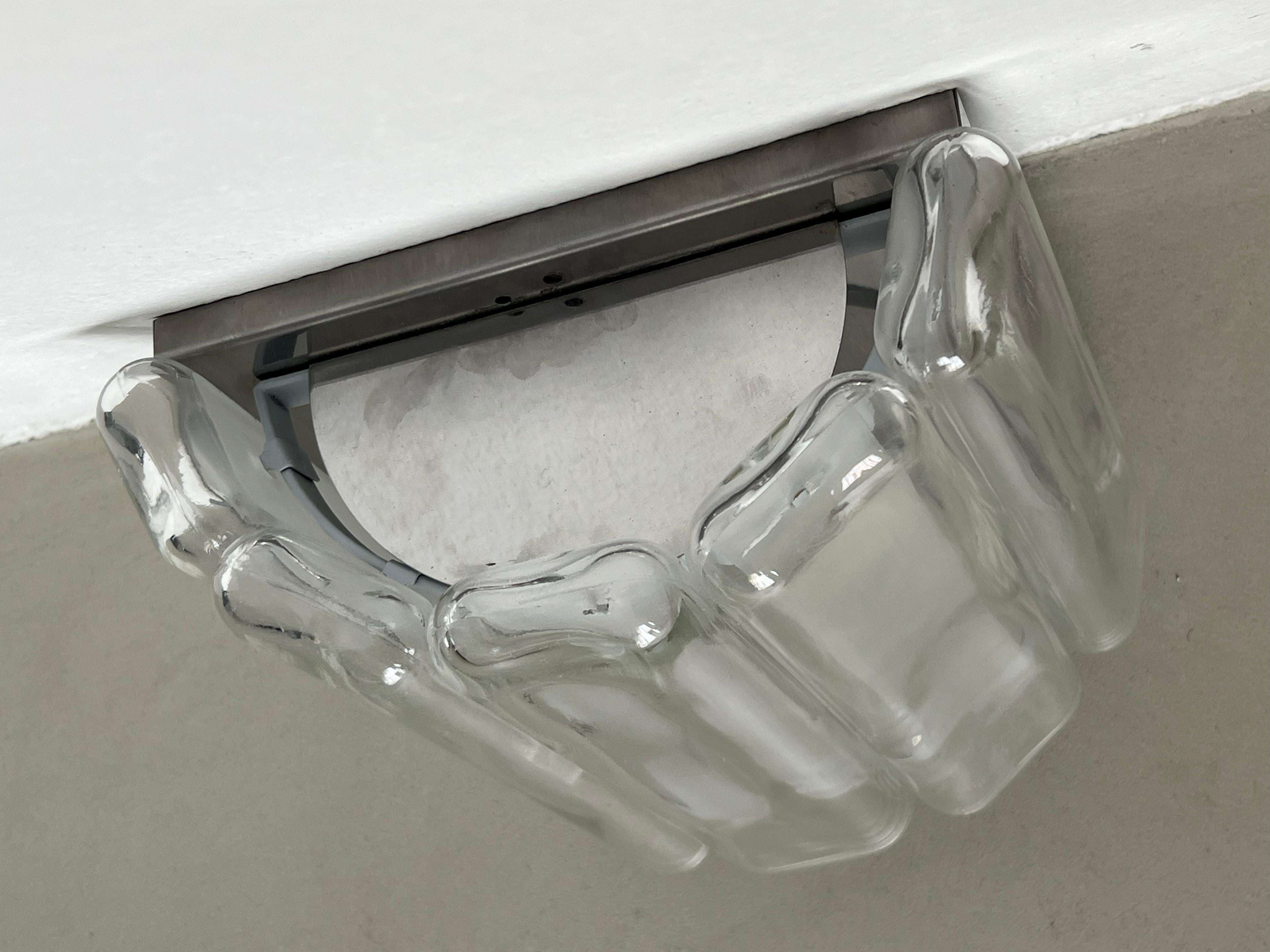 Late 20th Century Minimal and sculptural Wall Sconce-Applique  Chromed metal & Murano glass 1970's For Sale