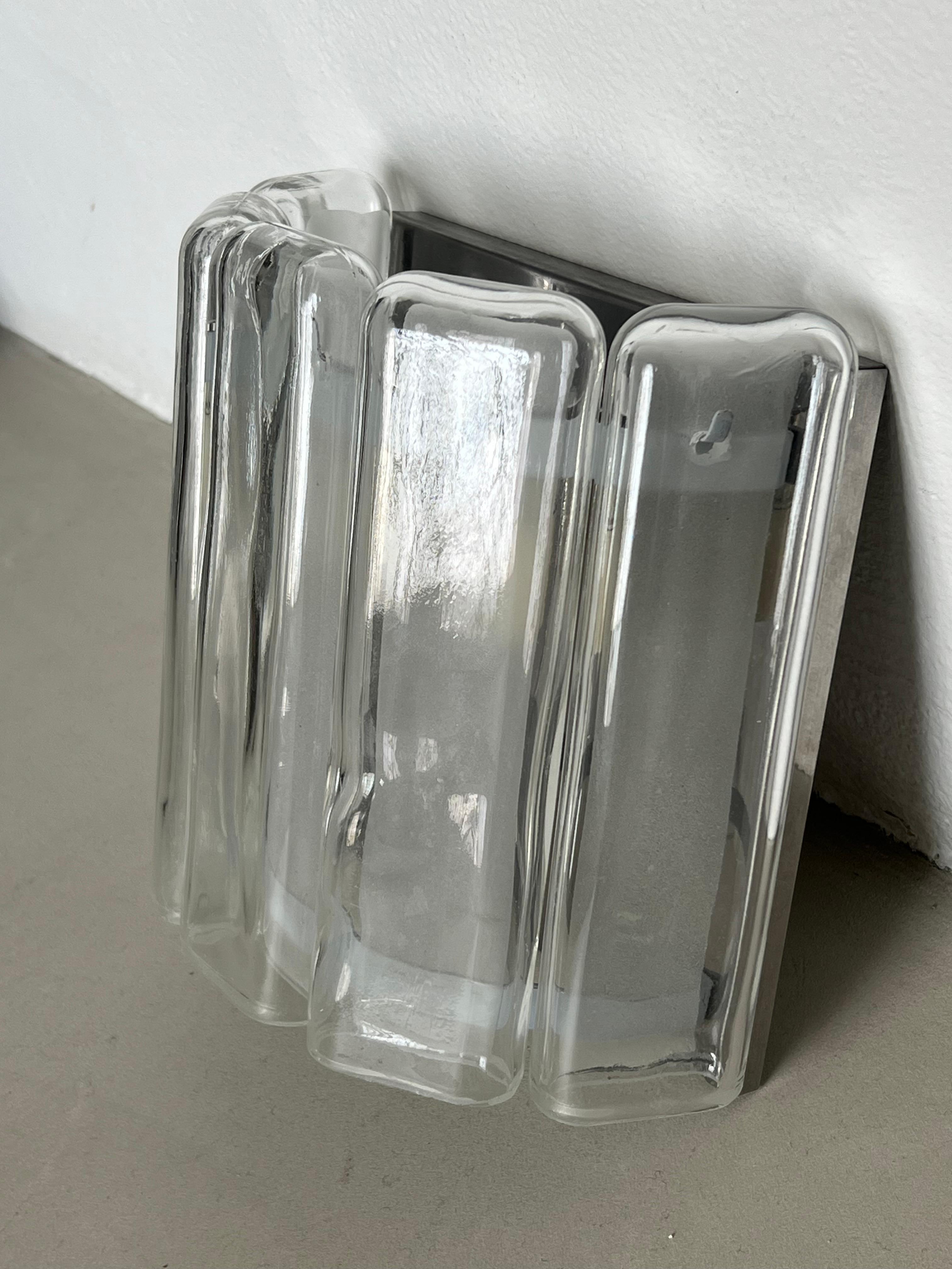 Murano Glass Minimal and sculptural Wall Sconce-Applique  Chromed metal & Murano glass 1970's For Sale